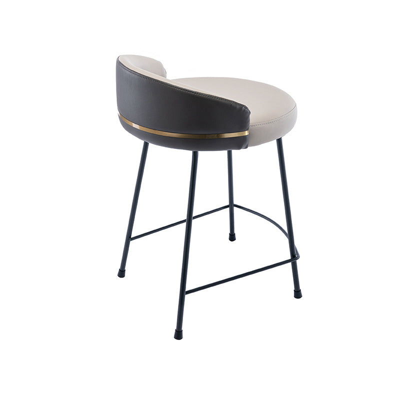 Industrial Metal Stool Faux Leather Round Seat Upholstered Counter Stool