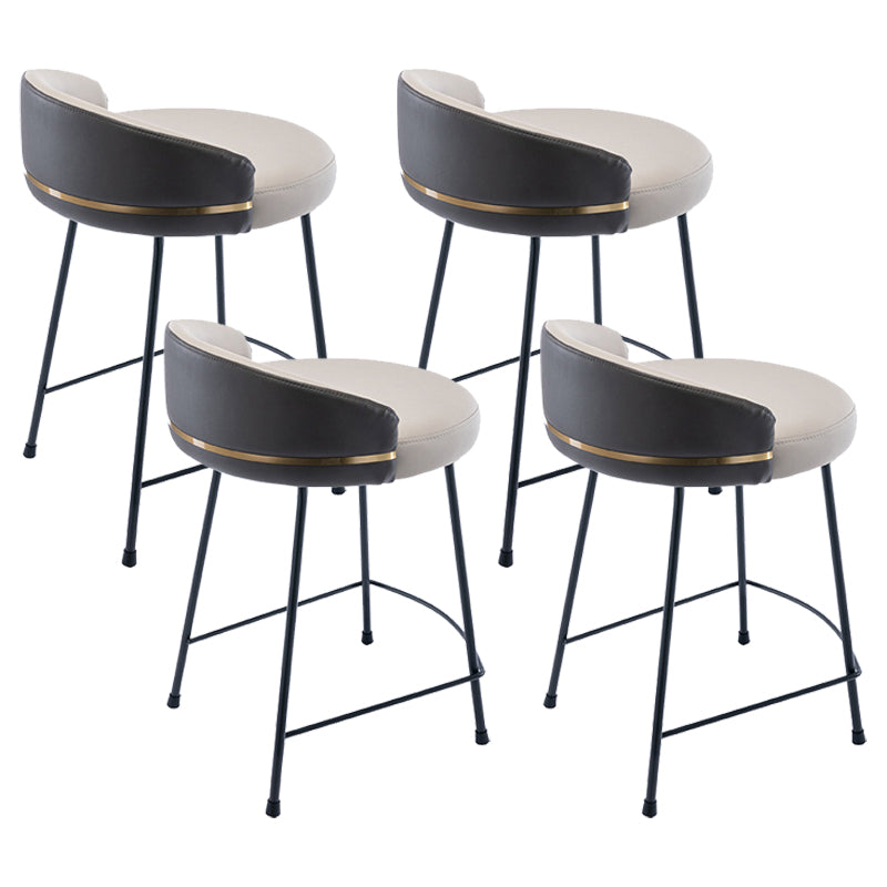 Industrial Metal Stool Faux Leather Round Seat Upholstered Counter Stool