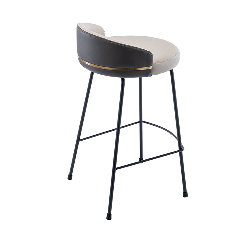 Industrial Metal Stool Faux Leather Round Seat Upholstered Counter Stool