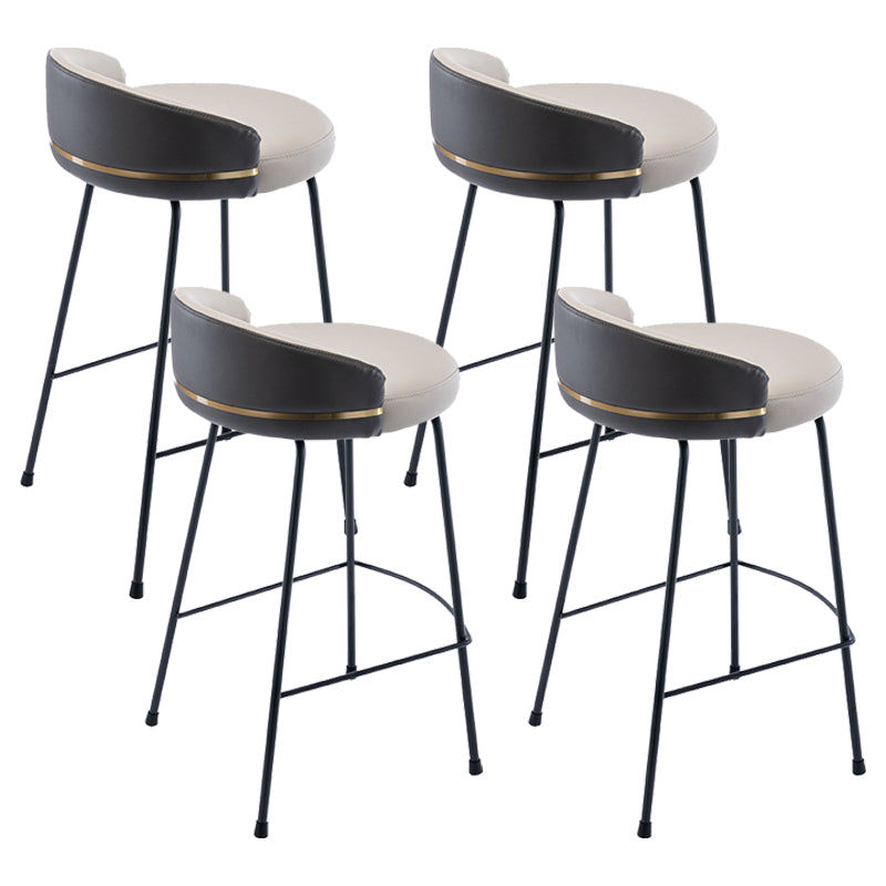 Industrial Metal Stool Faux Leather Round Seat Upholstered Counter Stool