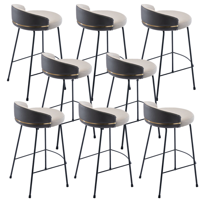 Industrial Metal Stool Faux Leather Round Seat Upholstered Counter Stool