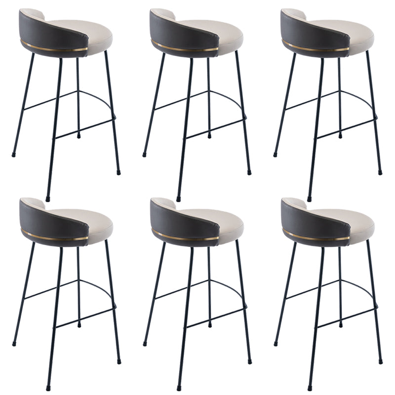 Industrial Metal Stool Faux Leather Round Seat Upholstered Counter Stool
