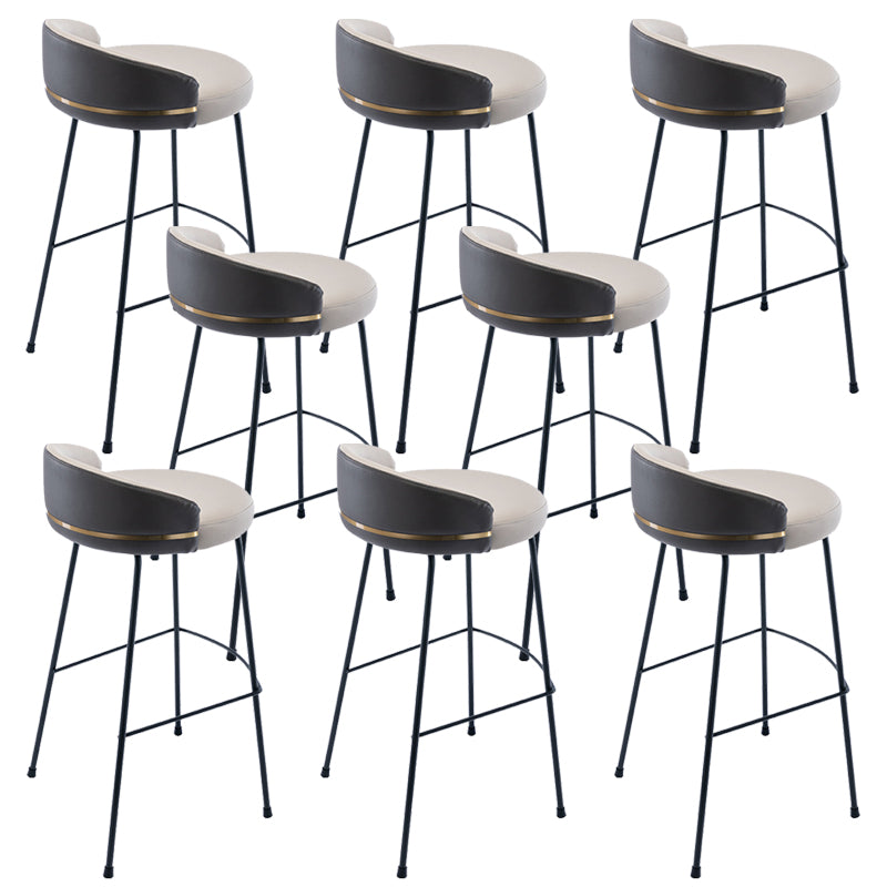Industrial Metal Stool Faux Leather Round Seat Upholstered Counter Stool