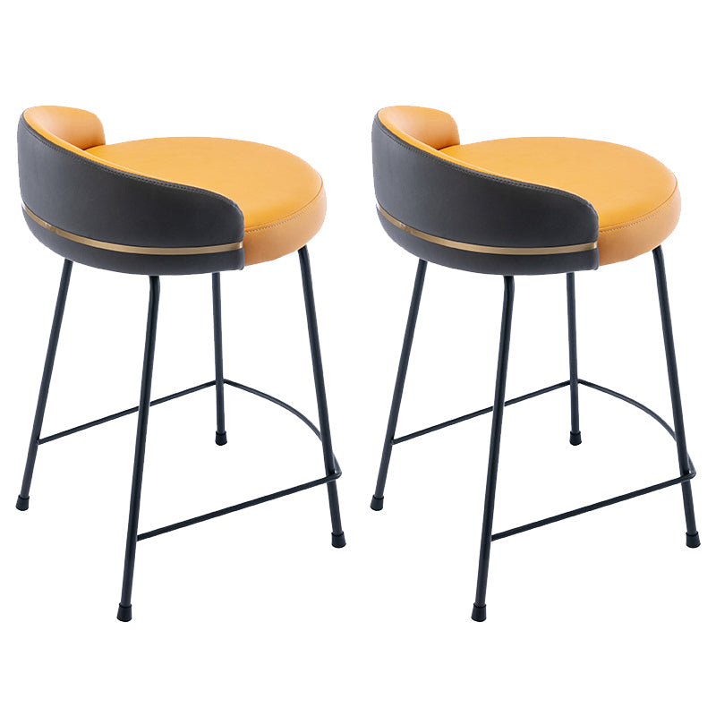 Industrial Metal Stool Faux Leather Round Seat Upholstered Counter Stool