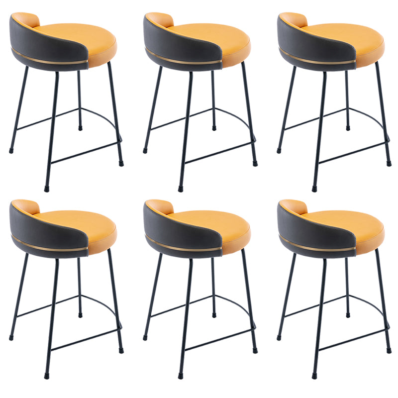 Industrial Metal Stool Faux Leather Round Seat Upholstered Counter Stool