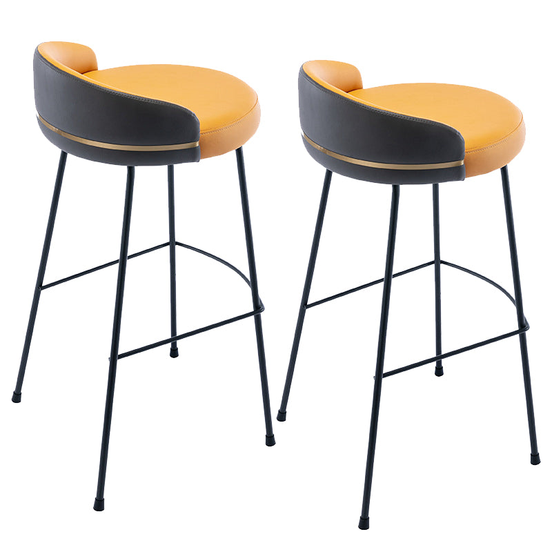 Industrial Metal Stool Faux Leather Round Seat Upholstered Counter Stool