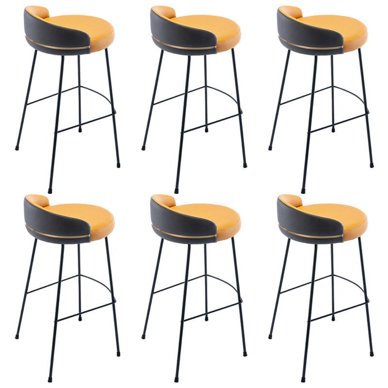 Industrial Metal Stool Faux Leather Round Seat Upholstered Counter Stool