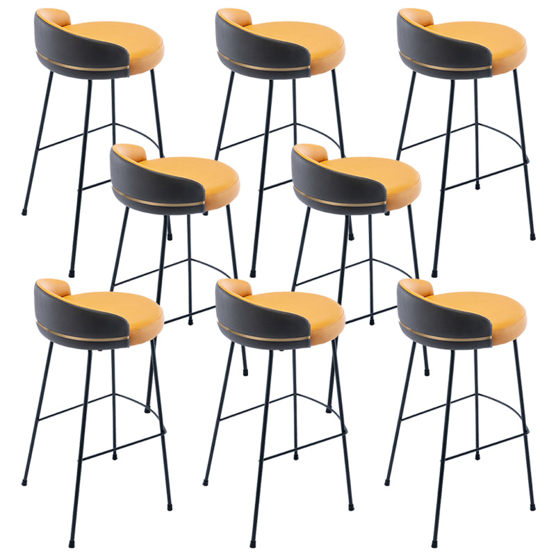 Industrial Metal Stool Faux Leather Round Seat Upholstered Counter Stool