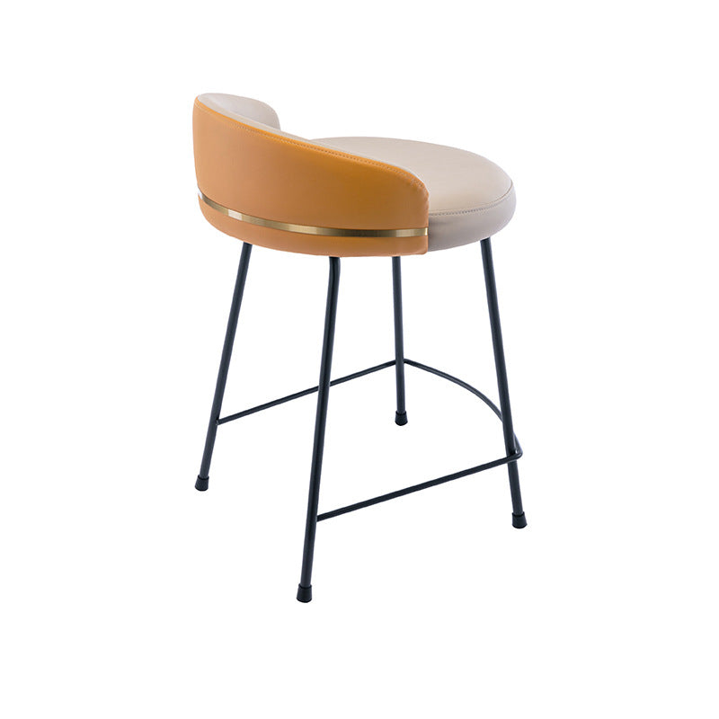Industrial Metal Stool Faux Leather Round Seat Upholstered Counter Stool