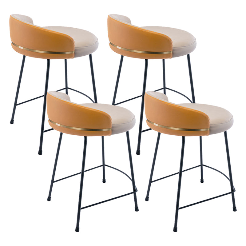 Industrial Metal Stool Faux Leather Round Seat Upholstered Counter Stool