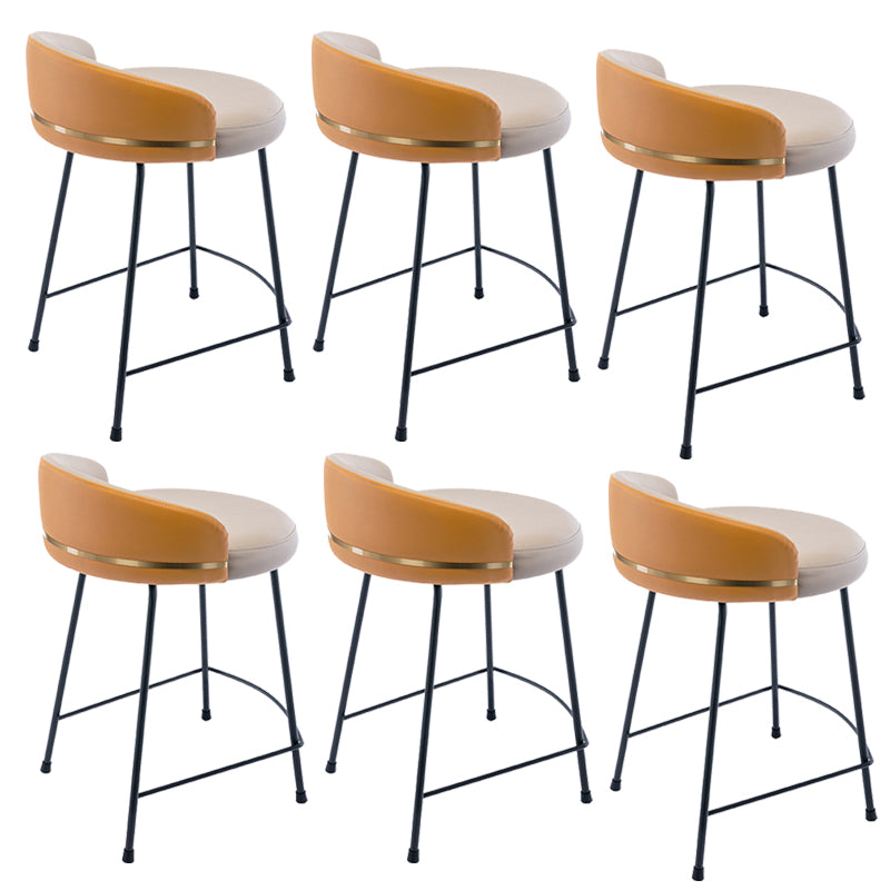 Industrial Metal Stool Faux Leather Round Seat Upholstered Counter Stool