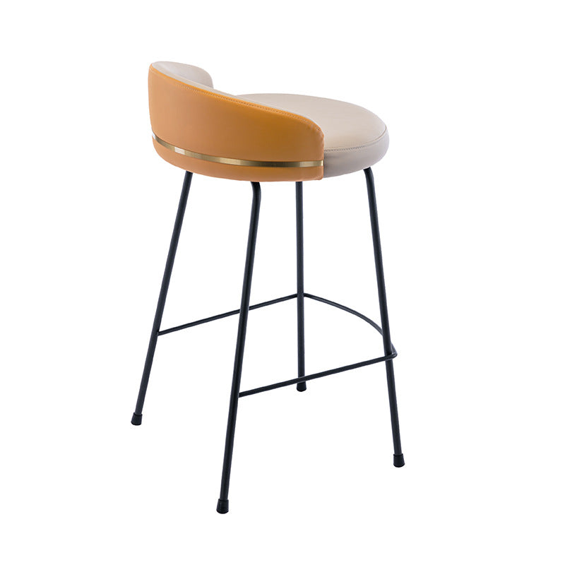 Industrial Metal Stool Faux Leather Round Seat Upholstered Counter Stool