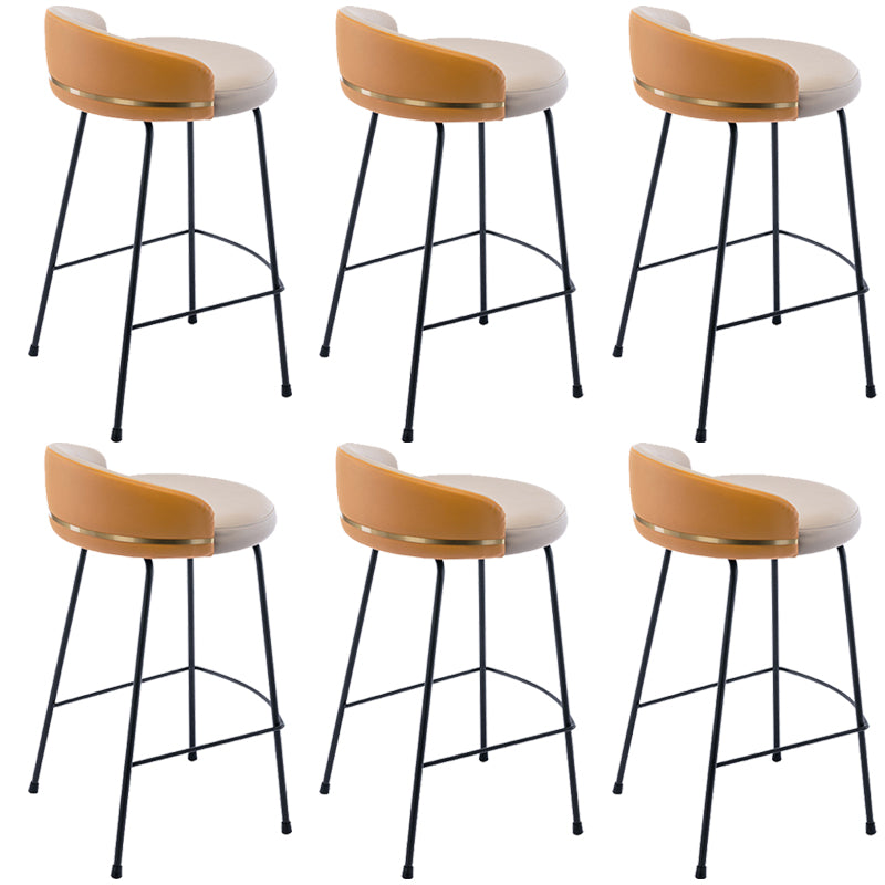 Industrial Metal Stool Faux Leather Round Seat Upholstered Counter Stool