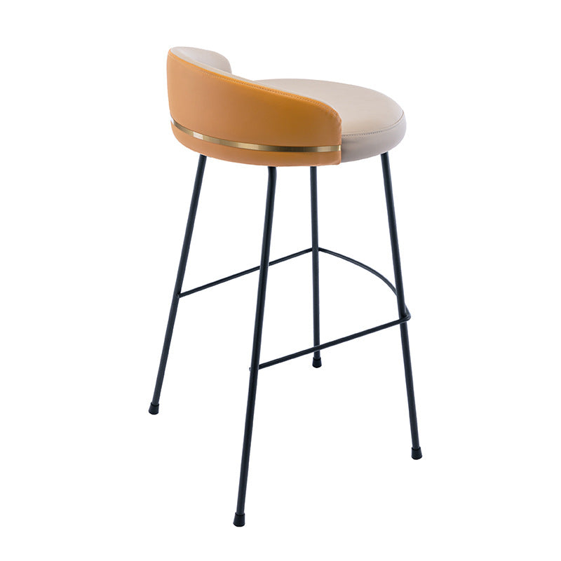 Industrial Metal Stool Faux Leather Round Seat Upholstered Counter Stool