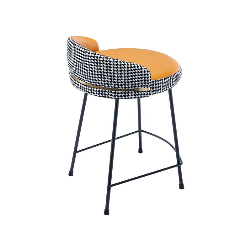 Industrial Metal Stool Faux Leather Round Seat Upholstered Counter Stool