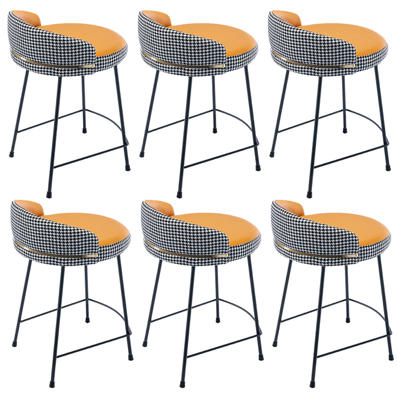 Industrial Metal Stool Faux Leather Round Seat Upholstered Counter Stool