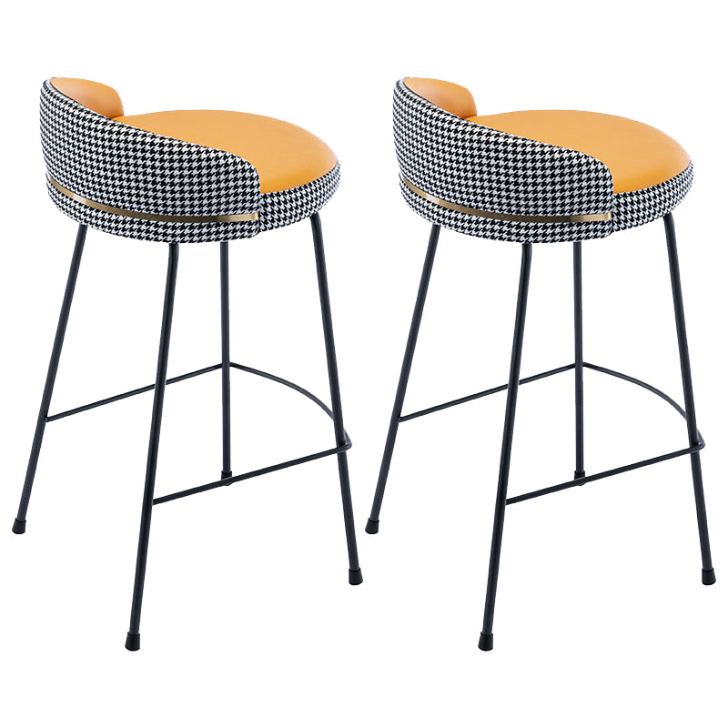 Industrial Metal Stool Faux Leather Round Seat Upholstered Counter Stool