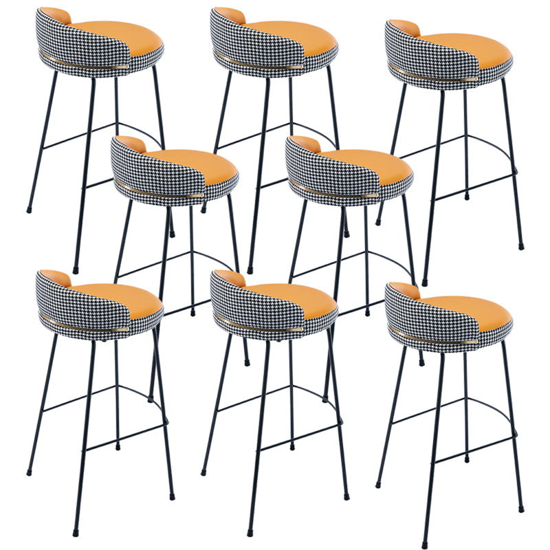 Industrial Metal Stool Faux Leather Round Seat Upholstered Counter Stool