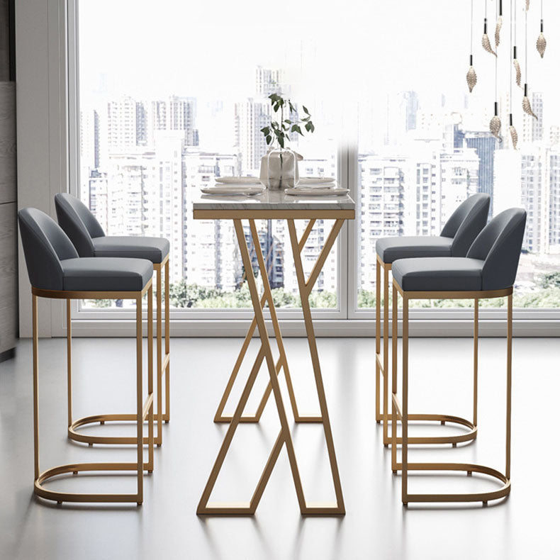 Glam 1/2/5 Pieces Bar Table Set Rectangle Stone Bar Table with Metal High Stools