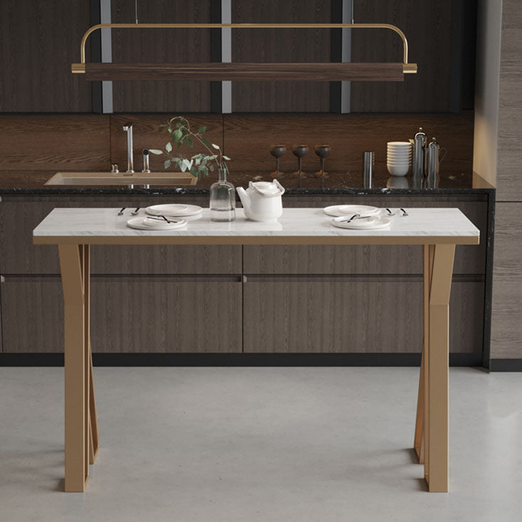 Glam 1/2/5 Pieces Bar Table Set Rectangle Stone Bar Table with Metal High Stools