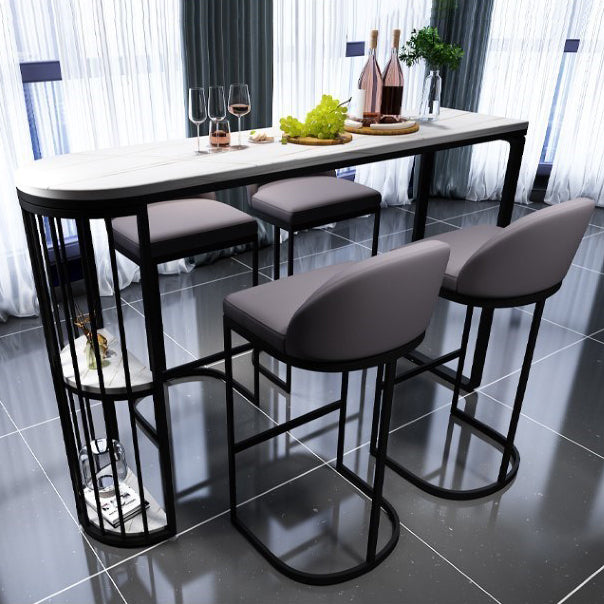 Modern Bar Table Set 1/3/5 Pieces Rectangle Stone Counter Table with Stools for Kitchen