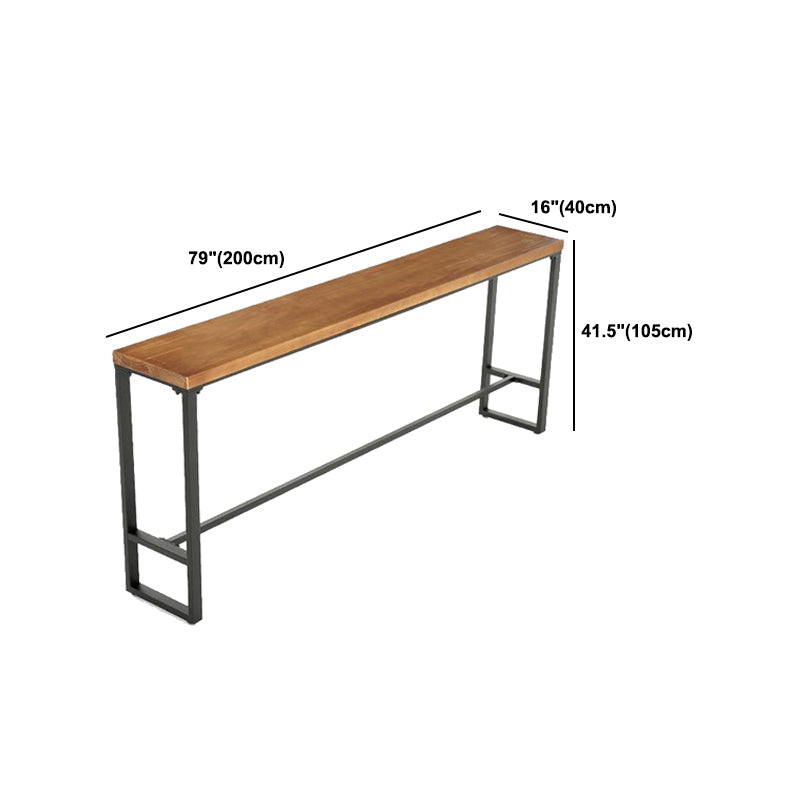 Industrial Bar Table Rectangle Solid Wood Bistro Table with Trestle Base in Black