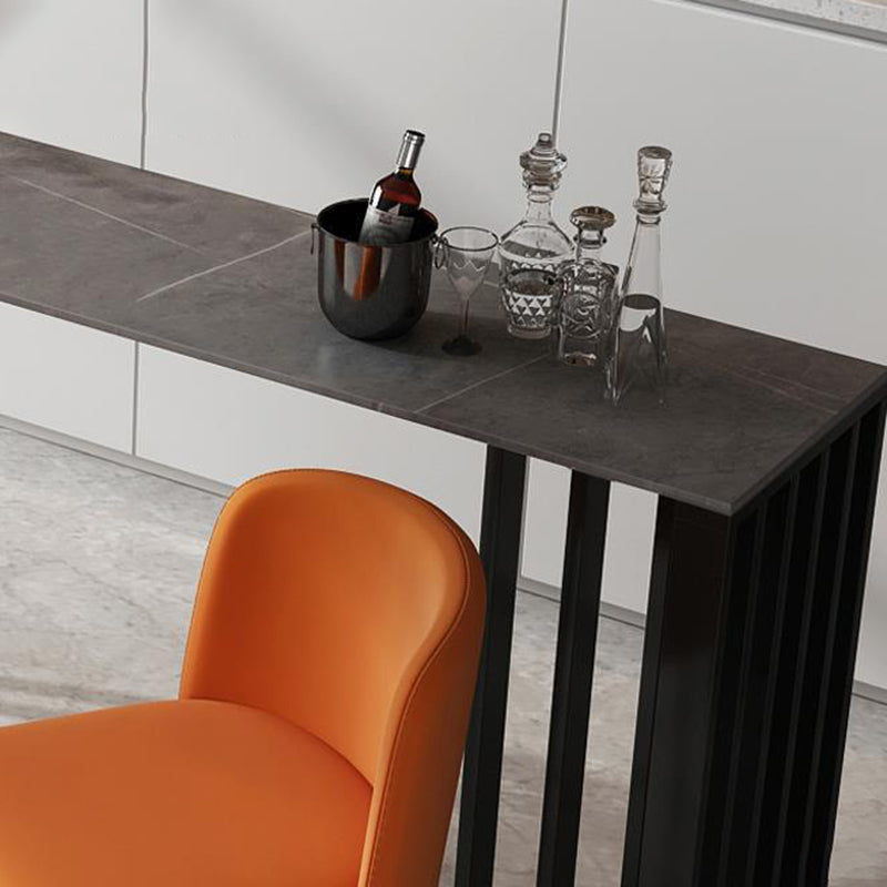 Rectangle Stone Bistro Table Contemporary Pub Table with Double Pedestal