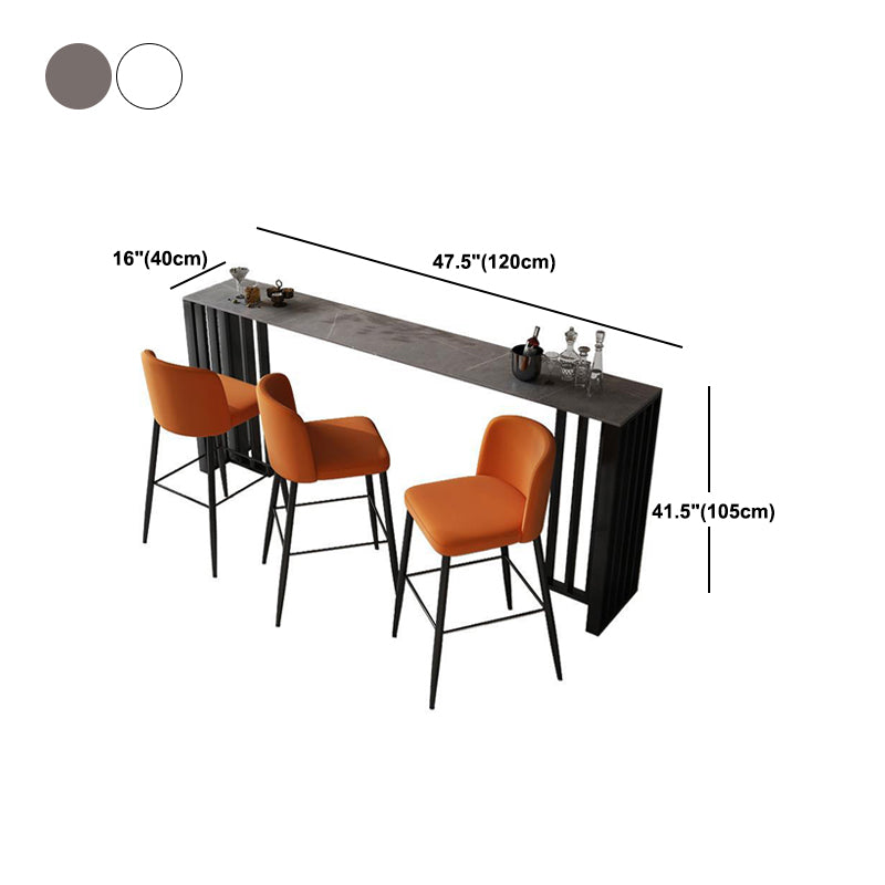 Rectangle Stone Bistro Table Contemporary Pub Table with Double Pedestal