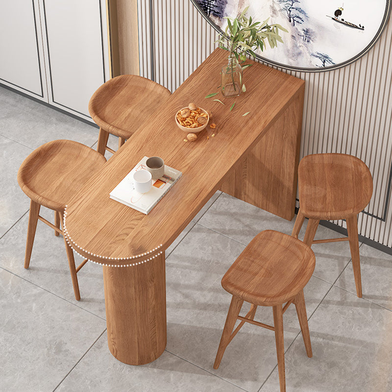 Solid Wood Pub Table Contemporary Bar Table with Double Pedestal