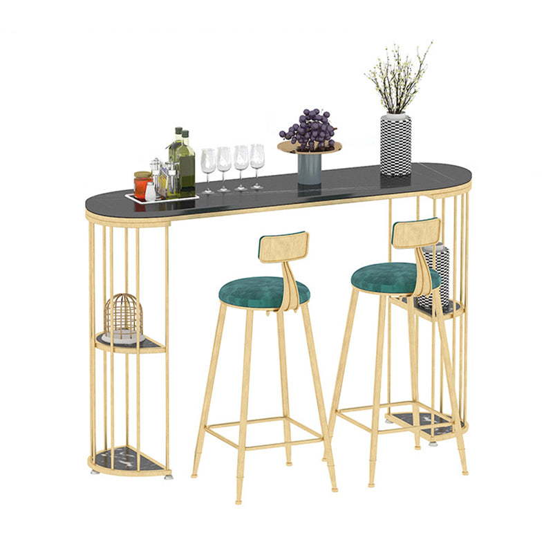 Glam Style Bar Table Stone Oval Bistro Bar Desk with Storage