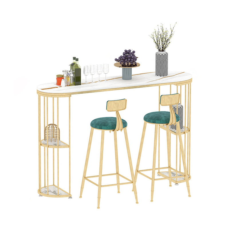 Glam Style Bar Table Stone Oval Bistro Bar Desk with Storage