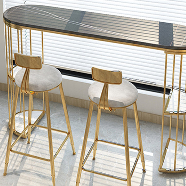 Glam Style Bar Table Stone Oval Bistro Bar Desk with Storage