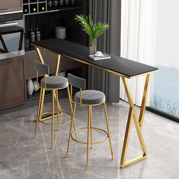 Rectangle Stone Bistro Table Modern Pub Table with Double Pedestal