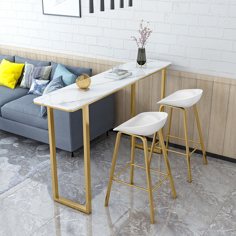 Rectangular Stone Bar Table Contemporary Bistro Table with Metal Base