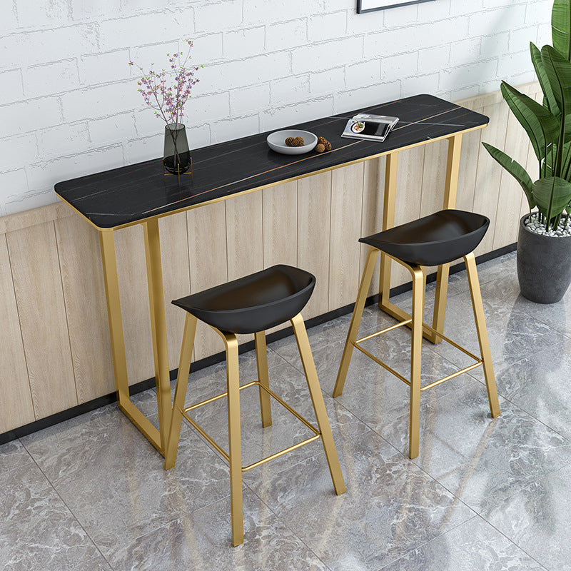 Rectangular Stone Bar Table Contemporary Bistro Table with Metal Base