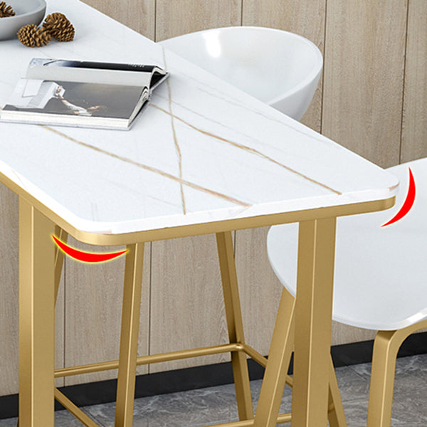 Rectangular Stone Bar Table Contemporary Bistro Table with Metal Base