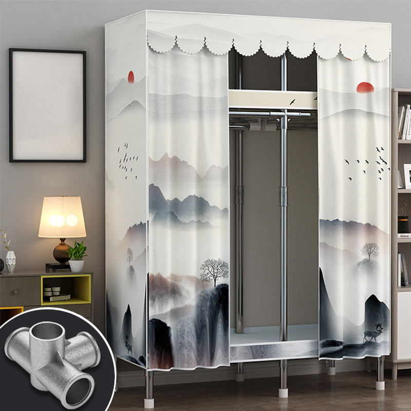 Modern Style Wardrobe Metal 2 Shelves Wardrobe Closet for Bedroom