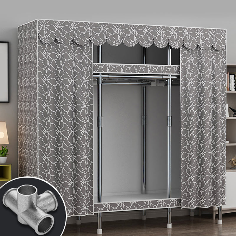 Modern Style Wardrobe Metal 2 Shelves Wardrobe Closet for Bedroom