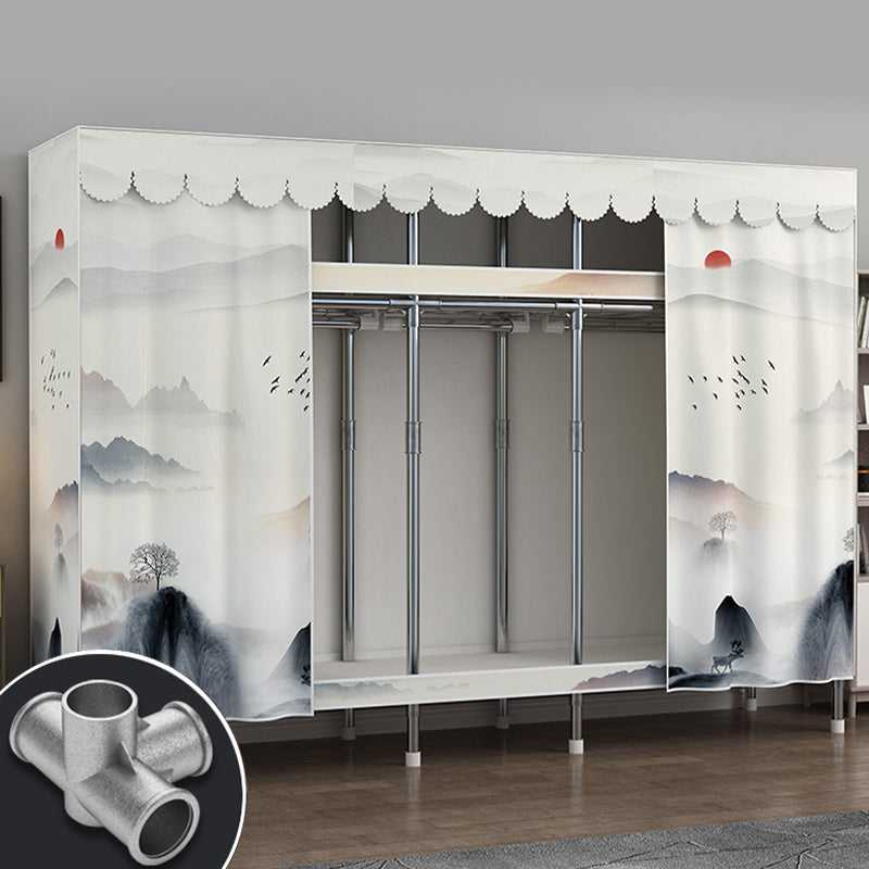 Modern Style Wardrobe Metal 2 Shelves Wardrobe Closet for Bedroom