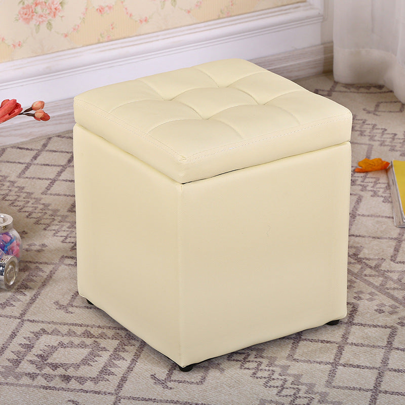 Modern Pouf Ottoman PU Leather Upholstered Tufted Square Ottoman with Storage
