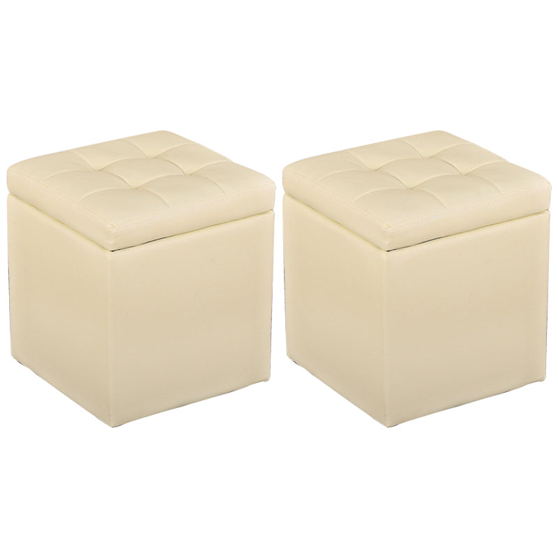 Modern Pouf Ottoman PU Leather Upholstered Tufted Square Ottoman with Storage