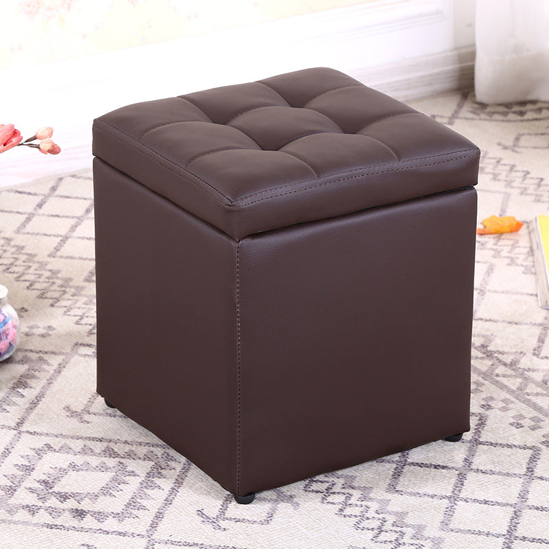 Modern Pouf Ottoman PU Leather Upholstered Tufted Square Ottoman with Storage