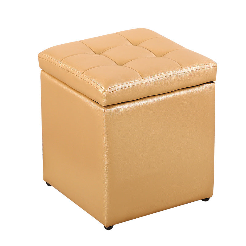 Modern Pouf Ottoman PU Leather Upholstered Tufted Square Ottoman with Storage