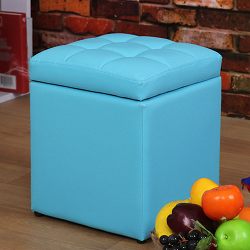 Modern Pouf Ottoman PU Leather Upholstered Tufted Square Ottoman with Storage