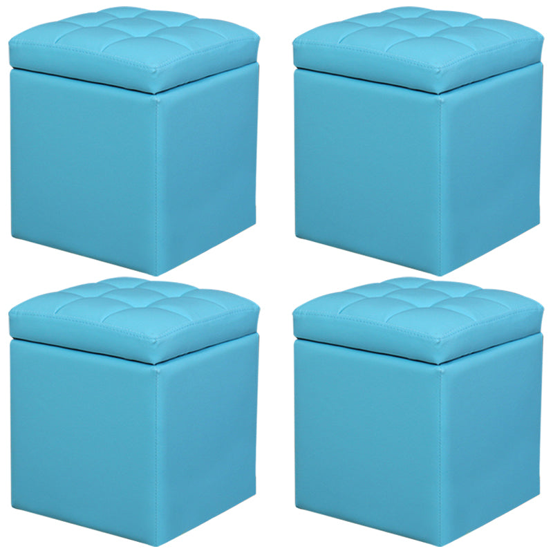 Modern Pouf Ottoman PU Leather Upholstered Tufted Square Ottoman with Storage