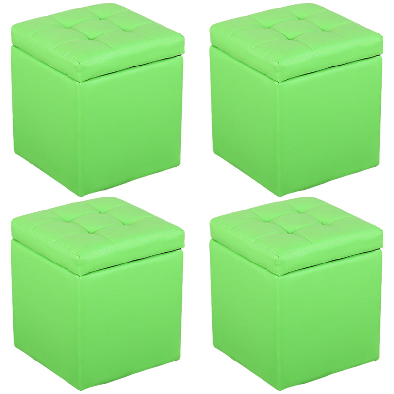 Modern Pouf Ottoman PU Leather Upholstered Tufted Square Ottoman with Storage