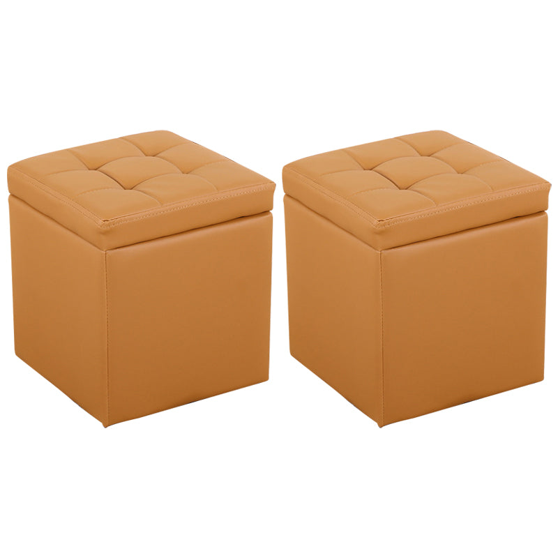 Modern Pouf Ottoman PU Leather Upholstered Tufted Square Ottoman with Storage