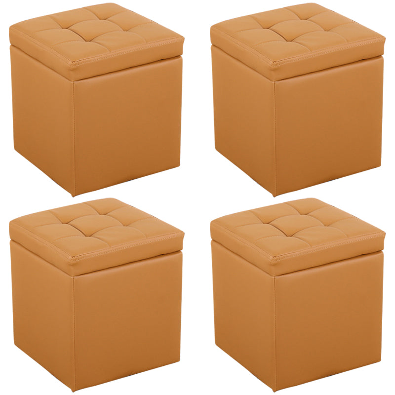 Modern Pouf Ottoman PU Leather Upholstered Tufted Square Ottoman with Storage