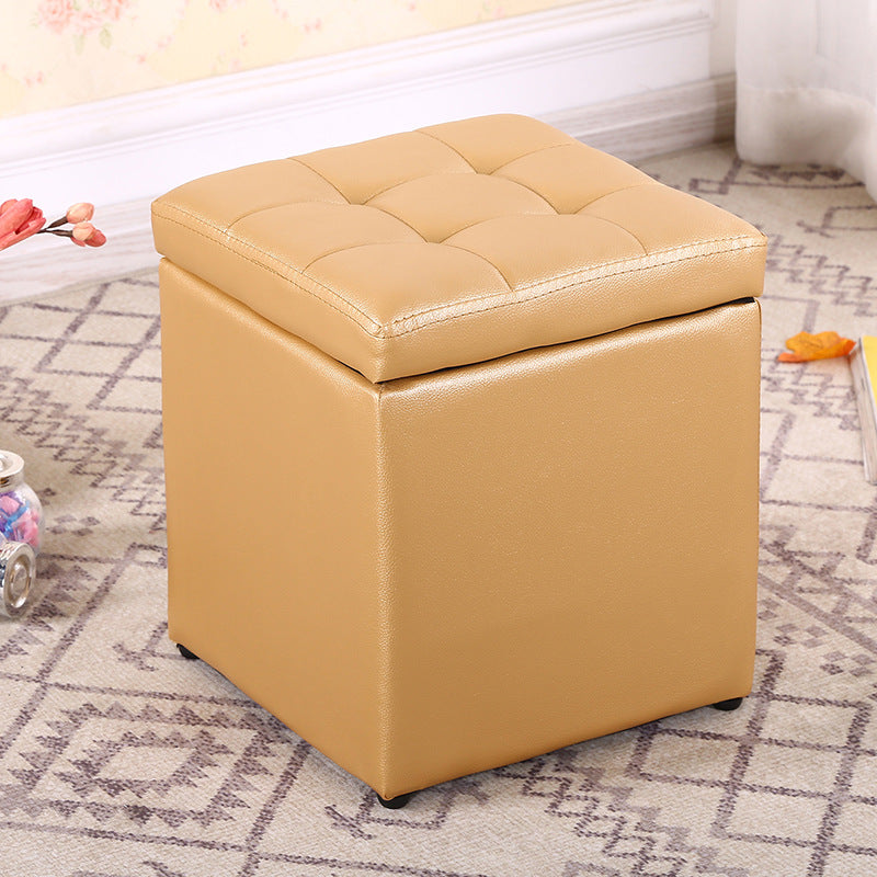 Modern Pouf Ottoman PU Leather Upholstered Tufted Square Ottoman with Storage