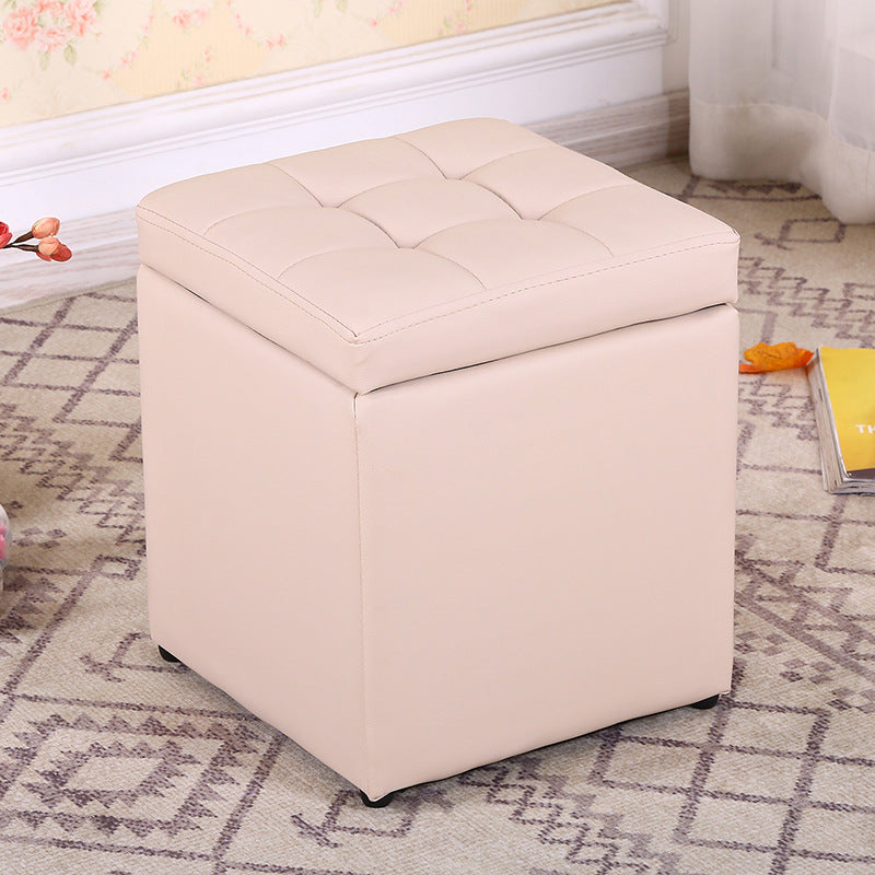 Modern Pouf Ottoman PU Leather Upholstered Tufted Square Ottoman with Storage